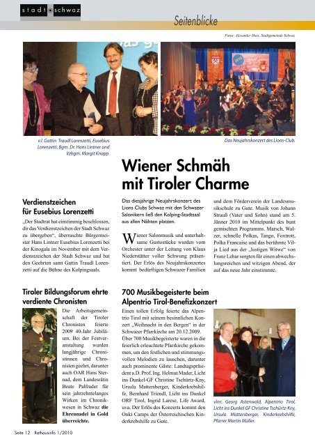 Rathausinfo Ausgabe JÃ¤nner 2010 - Schwaz
