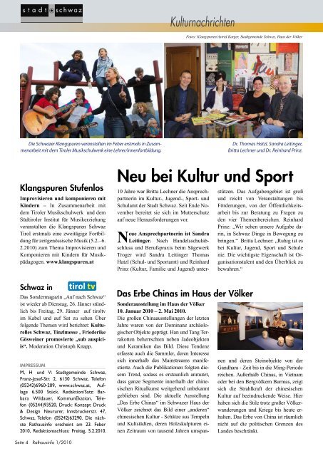 Rathausinfo Ausgabe JÃ¤nner 2010 - Schwaz