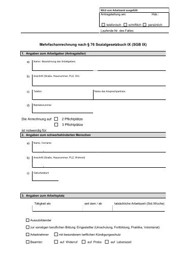 Mehrfachanrechnung nach Â§ 76 Sozialgesetzbuch IX (SGB IX)