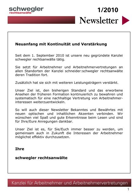 Newsletter 01/2010 (250 kb) - Schwegler-rae.de