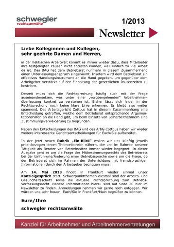 Newsletter 01/2013 (675 kb) - Schwegler-rae.de