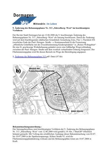 9. Änderung des Bebauungsplanes Nr. 313 „Stürzelberg- West“ im ...
