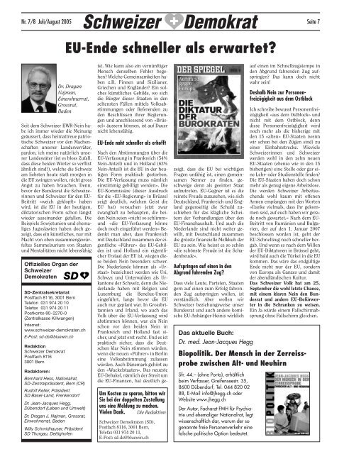 Nein zur Ost-Zuwanderung - Schweizer Demokraten SD