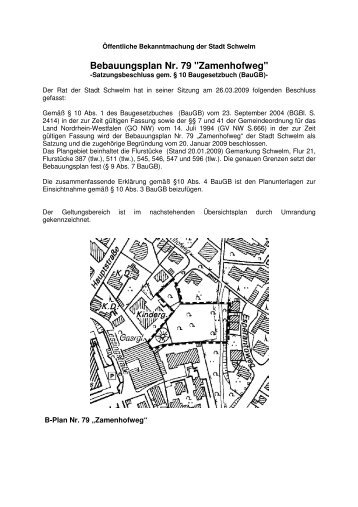 Bebauungsplan Nr. 79 "Zamenhofweg" - Schwelm