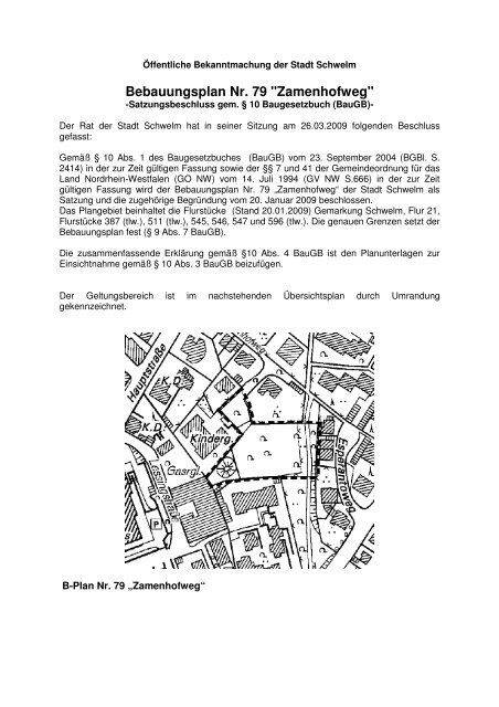 Bebauungsplan Nr. 79 "Zamenhofweg" - Schwelm
