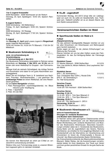 Ausgabe 16 vom 19.04.2013 - Schwendi