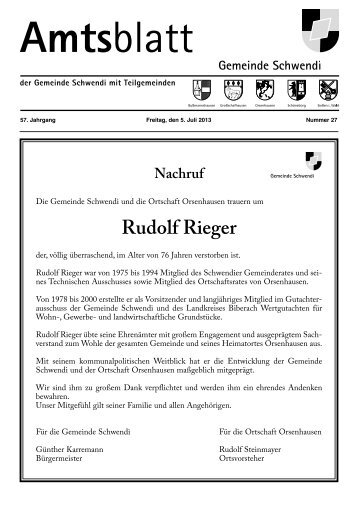 Ausgabe 27 vom 05.07.2013 - Schwendi