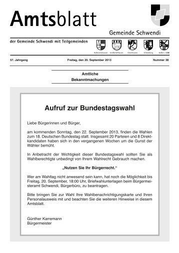 Ausgabe 38 vom 20.09.2013 - Schwendi