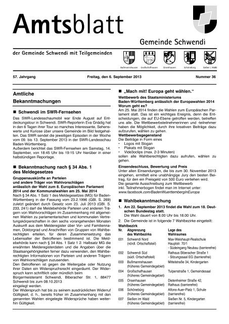 Ausgabe 36 vom 06.09.2013 - Schwendi