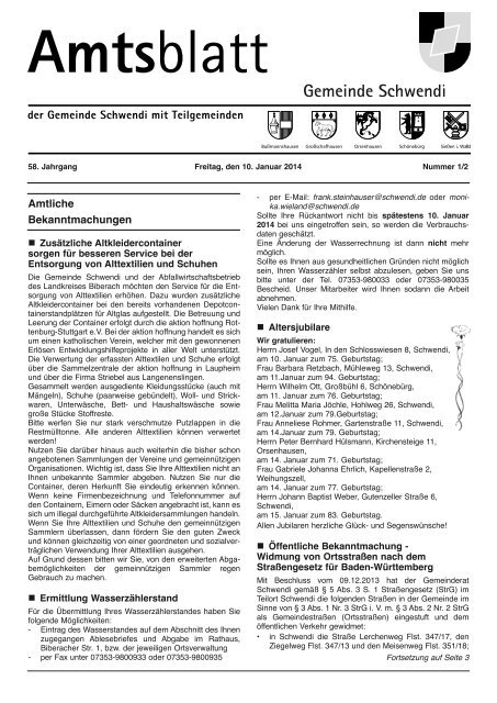 Ausgabe 1-2 vom 10.01.2014 - Schwendi