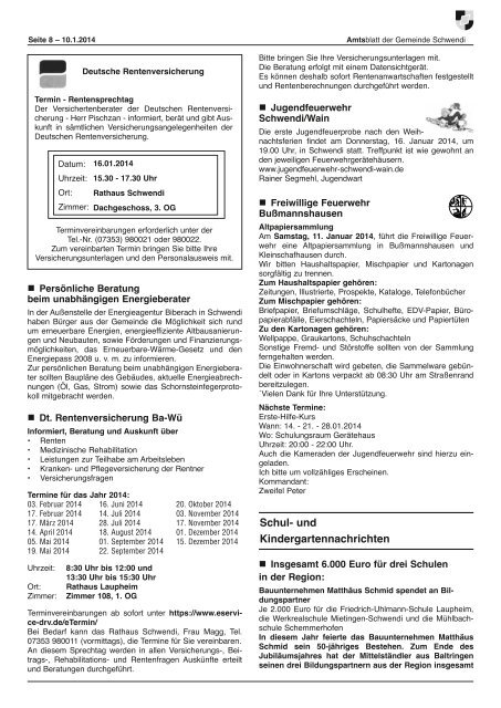 Ausgabe 1-2 vom 10.01.2014 - Schwendi