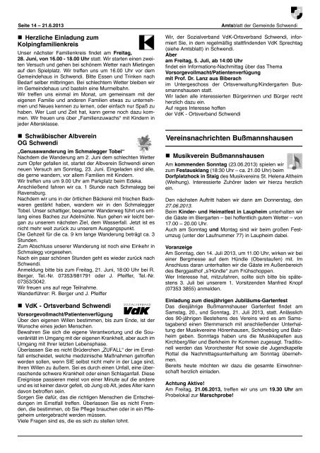Ausgabe 25 vom 21.06.2013 - Schwendi