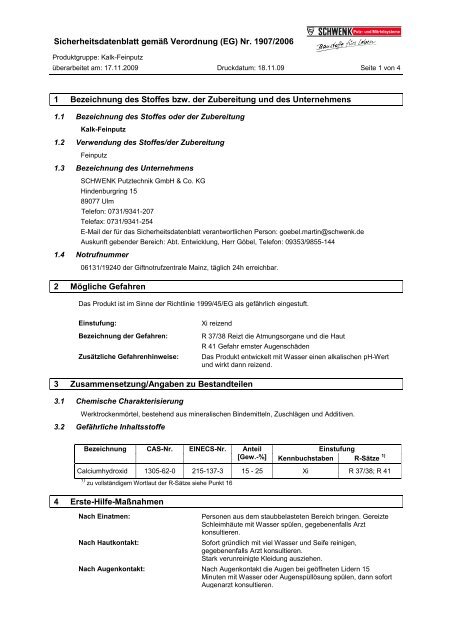 Sicherheitsdatenblatt gemäß Verordnung (EG) Nr. 1907/2006 1 ...