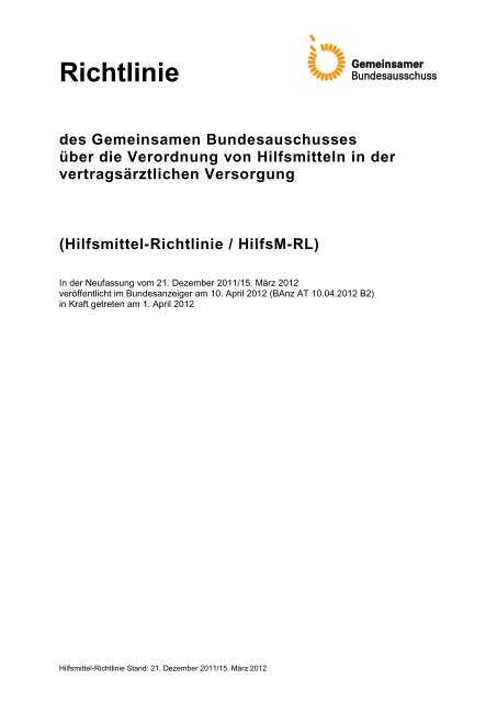 Hilfsmittel-Richtlinie - Gemeinsamer Bundesausschuss