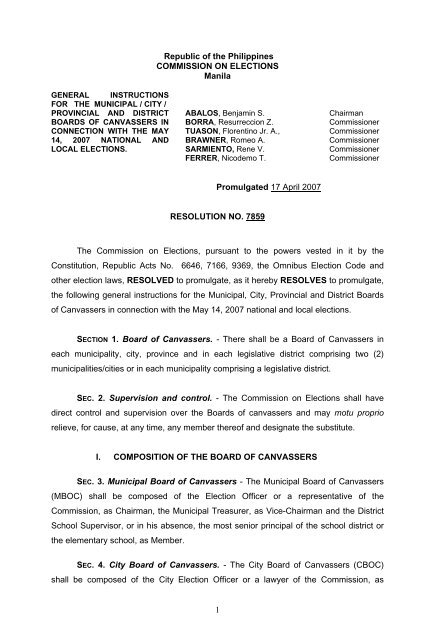 comelec resolution no. 7859 - Philippine Center for Investigative ...