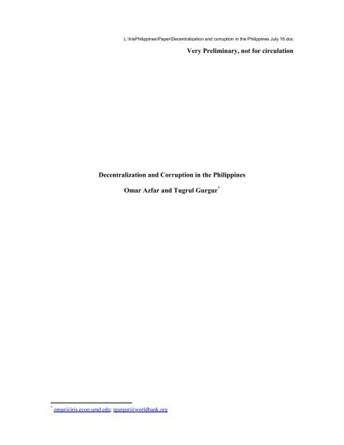 Decentralization and Corruption in the Philippines