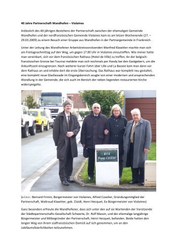 40 Jahre Partnerschaft Wandhofen â Violaines ... - Stadt Schwerte