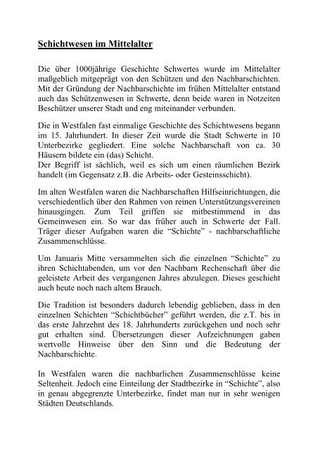 Schichtwesen im Mittelalter - Stadt Schwerte