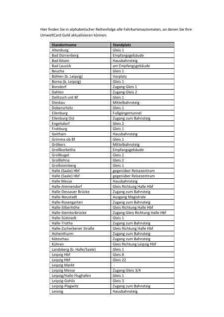 Übersicht der Automaten mit UmweltCard Gold eTicketing ... - Bahn