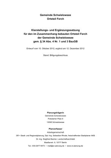 Gemeinde Schwielowsee Ortsteil Ferch Klarstellungs- und ...