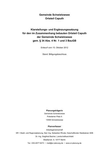 Gemeinde Schwielowsee Ortsteil Caputh Klarstellungs- und ...