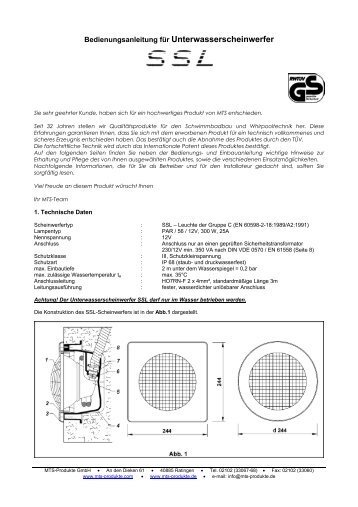 Bedienungsanleitung fÃ¼r Unterwasserscheinwerfer