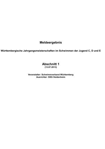 Meldeergebnis Abschnitt 1 - Schwimmverband WÃ¼rttemberg e.V.