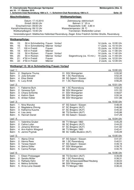 Meldeergebnis - Schwimmabteilung des TSV Bad Saulgau