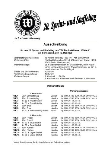 Schwimmabteilung Ausschreibung - TSV Berlin-Wittenau 1896 eV