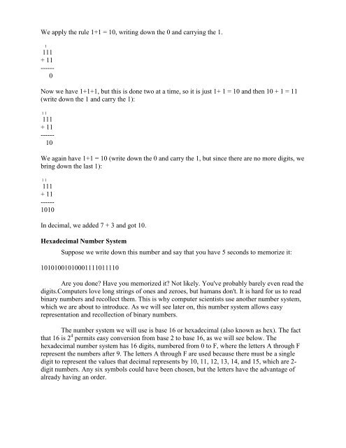 Number Systems Humans use the decimal number system to ...