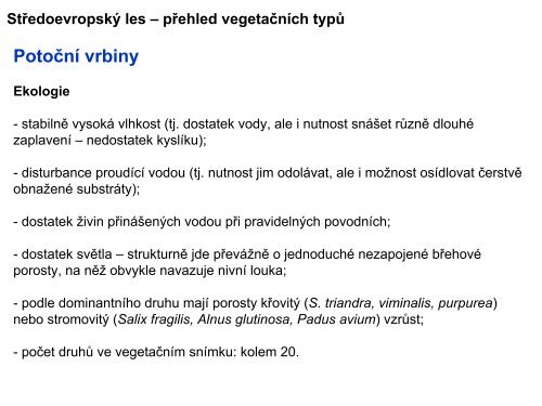 Středoevropský les – přehled vegetačních typů Potoční vrbiny ...