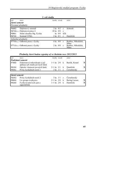 Studijní katalog Fyzika - Masarykova univerzita