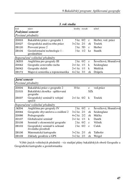 Studijní katalog Geografie - Masarykova univerzita