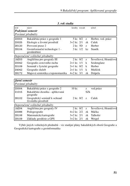 Studijní katalog Geografie - Masarykova univerzita