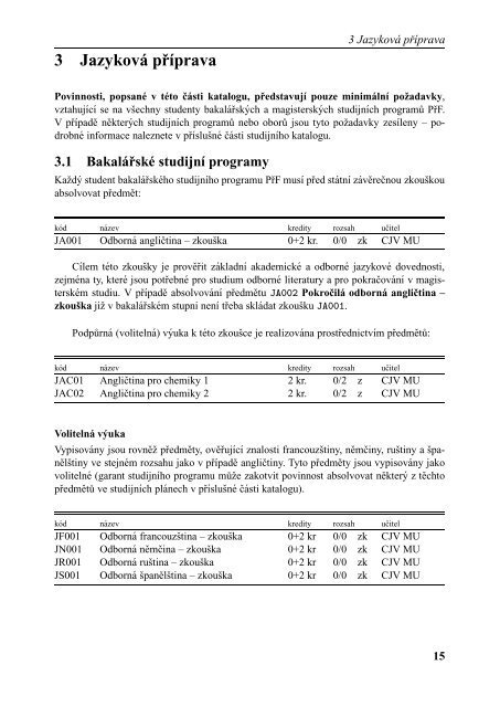 Studijní katalog Biochemie - Masarykova univerzita