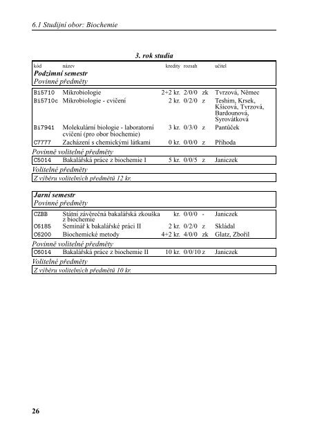 Studijní katalog Biochemie - Masarykova univerzita