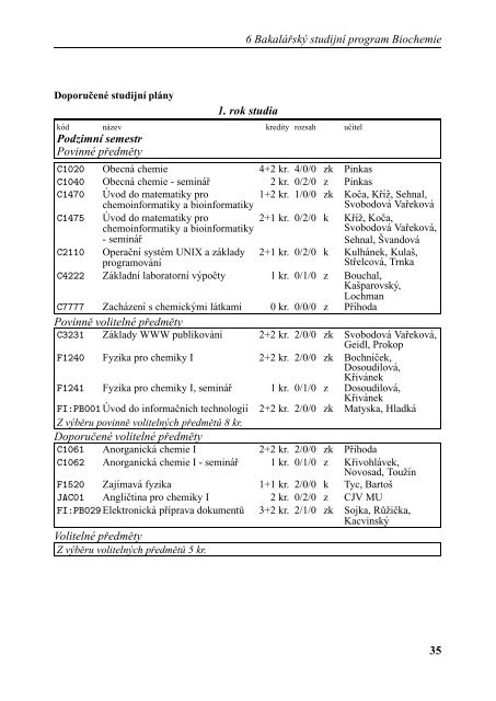 Studijní katalog Biochemie - Masarykova univerzita