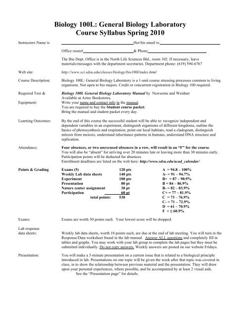 Biol 100L: General Biology Lab