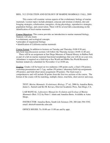 BIOL. 512: EVOLUTION AND ECOLOGY OF MARINE ... - SDSU