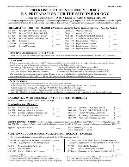 bs preparation for the sstc in biology - The College of Sciences - San ...