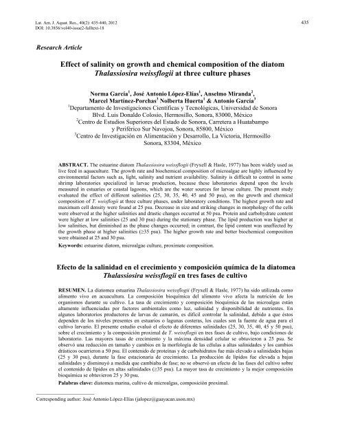 Effect of salinity on growth and chemical composition of the ... - SciELO