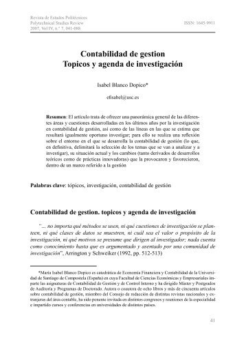 Contabilidad de gestion Topicos y agenda de investigaciÃ³n - SciELO