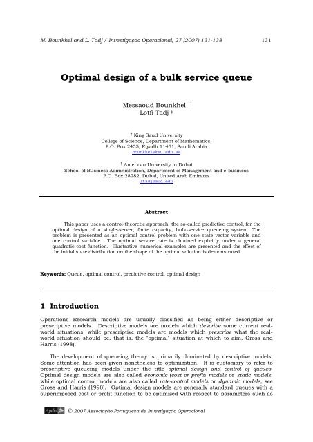 Optimal design of a bulk service queue - SciELO