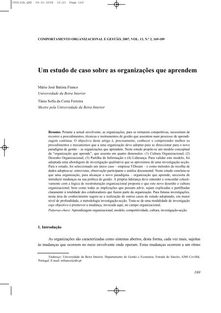 Um estudo de caso sobre as organizaÃ§Ãµes que aprendem - SciELO