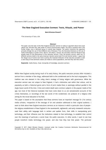 The New England Execution Sermon: Texts, Rituals, and ... - SciELO