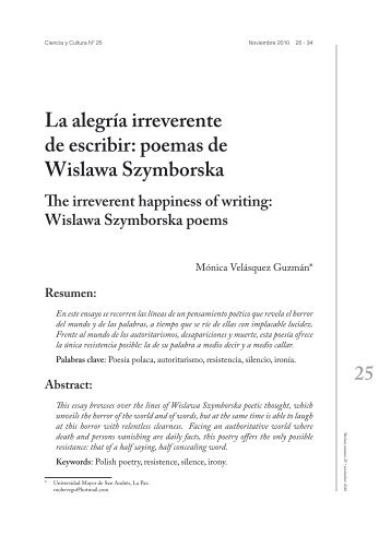 La alegrÃ­a irreverente de escribir: poemas de Wislawa Szymborska
