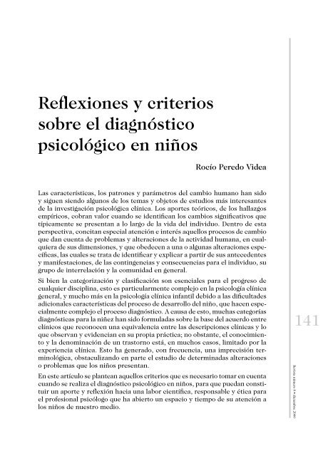 Reflexiones y criterios sobre el diagnÃ³stico psicolÃ³gico en niÃ±os