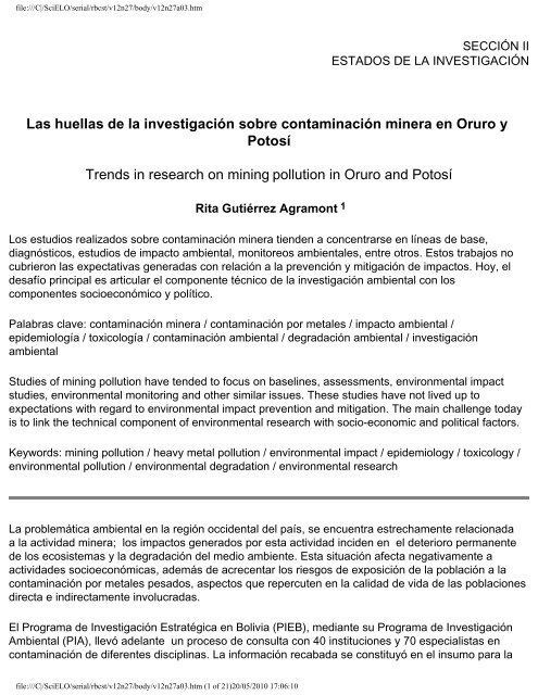 Las huellas de la investigaciÃ³n sobre contaminaciÃ³n minera en ...