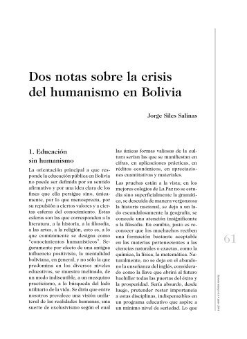 Dos notas sobre la crisis del humanismo en Bolivia