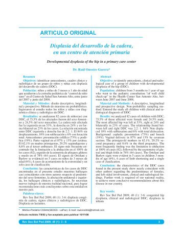 ARTICULO ORIGINAL Displasia del desarrollo de la cadera, en un ...